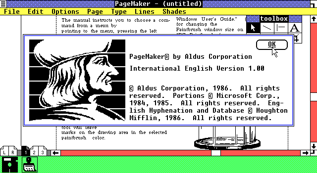 Aldus Pagemaker 1.00 - About